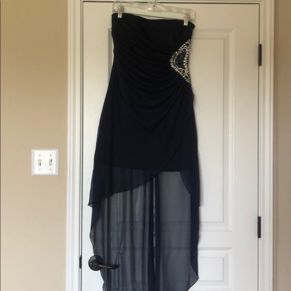 Navy Strapless High Low Formal Dress
